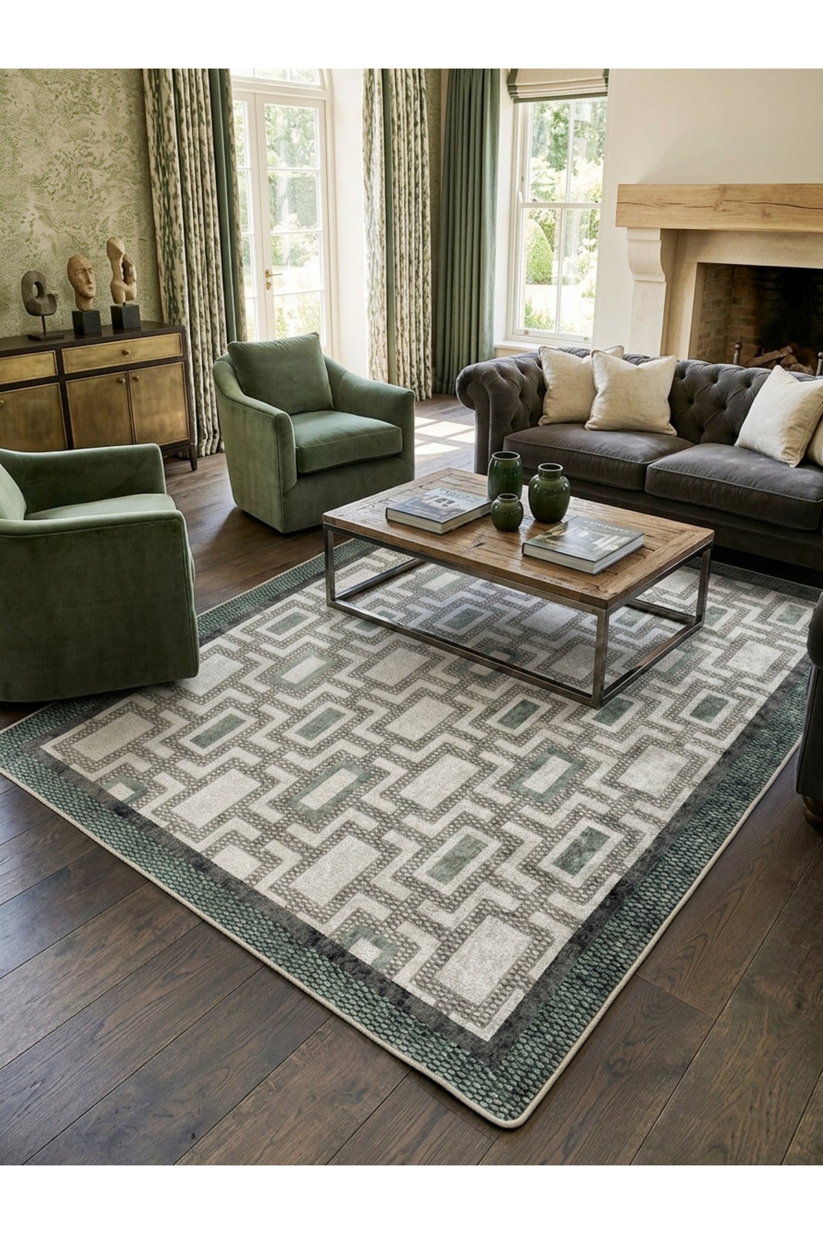 Geometrik Desen Modern Lateks Taban Salon Yolluk Antre Halı
