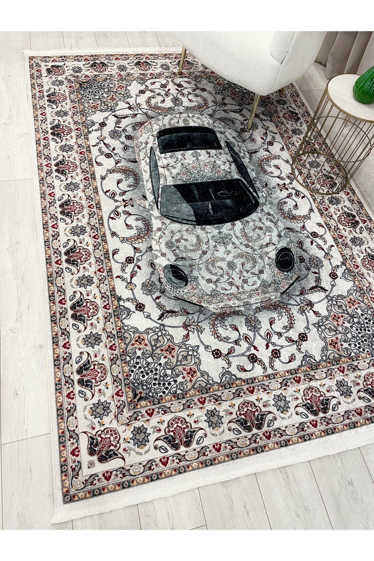 Vintage Araba Desenli Lateks Taban Halı