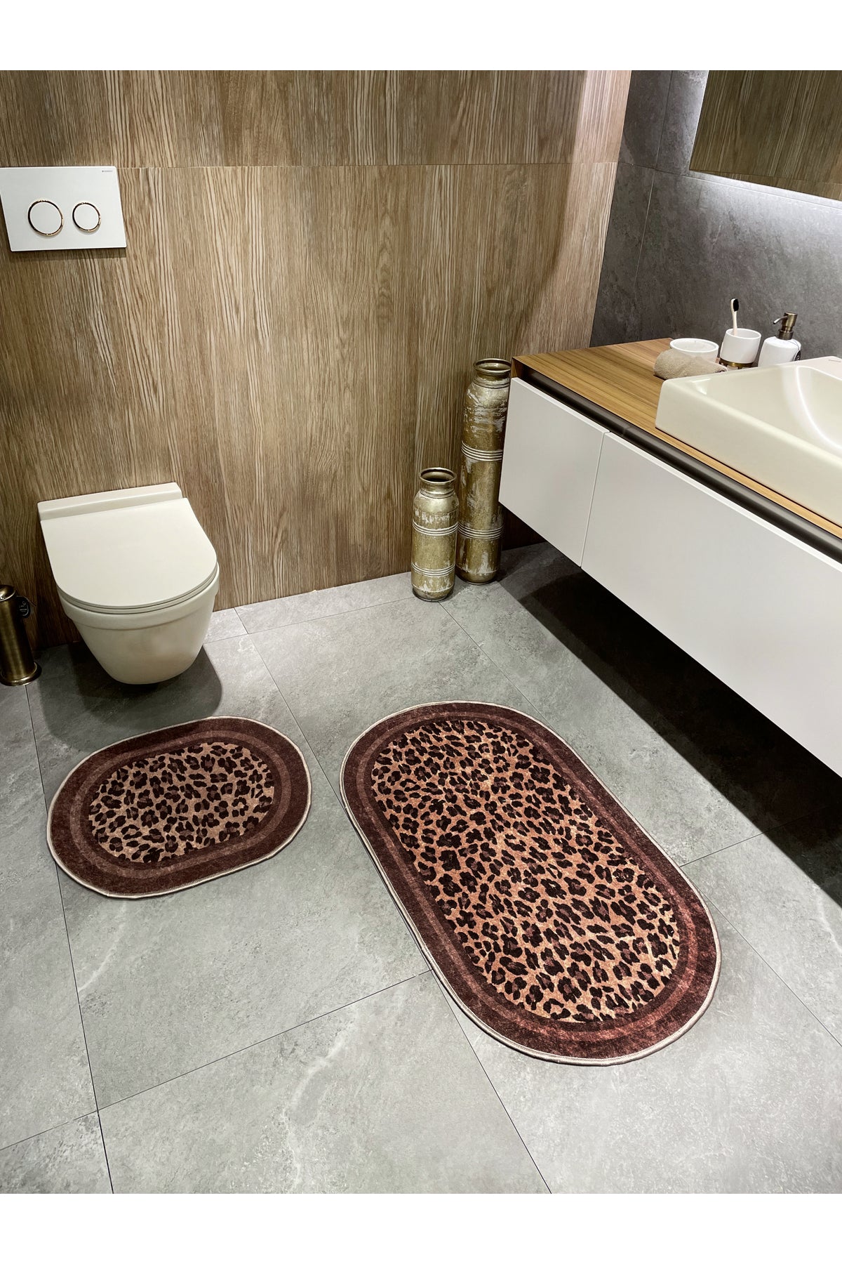 Lepoar Desenli 2 li Deri Taban Oval Banyo Paspas (60x100 - 60x50)