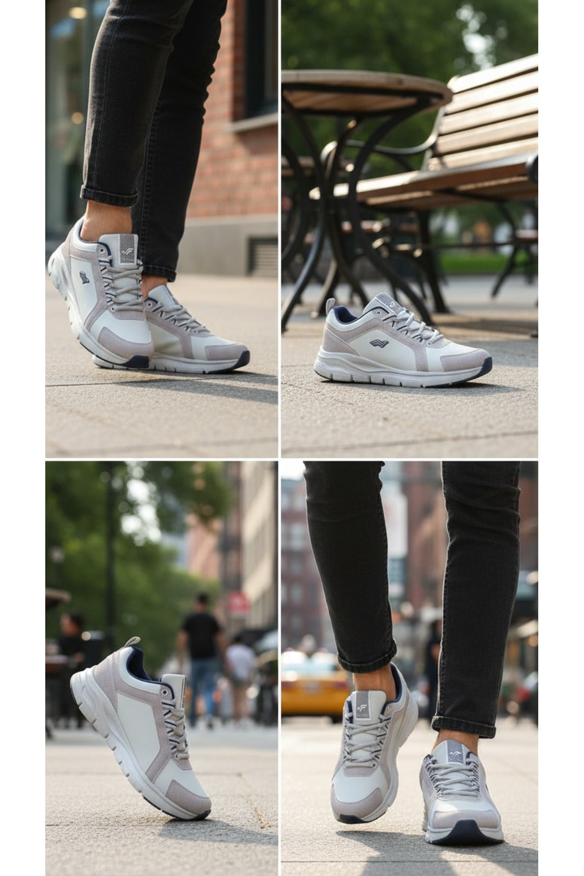 Erkek Beyaz Vizon Kalın Taban Spor Ayakkabı Rahat, Hafif, Darbe Emici Günlük Sneaker