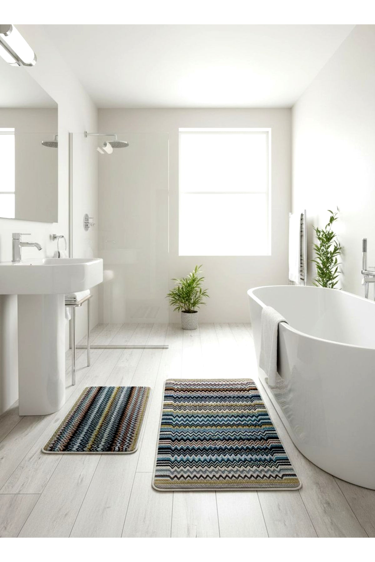 Misson Zigzag Desenli 2 li Deri Taban Banyo Paspas (60x100 - 60x50)