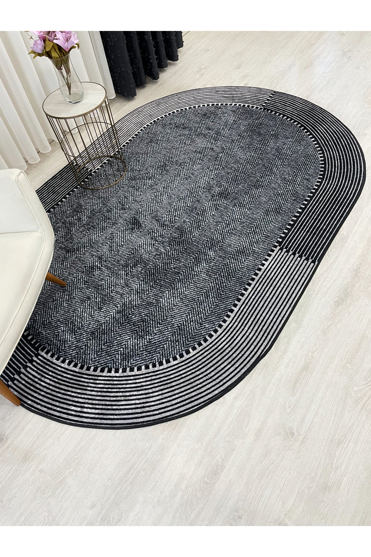 GRİ-LACİVERT Jüt Sisal Görünüm Kaymaz Taban Halı