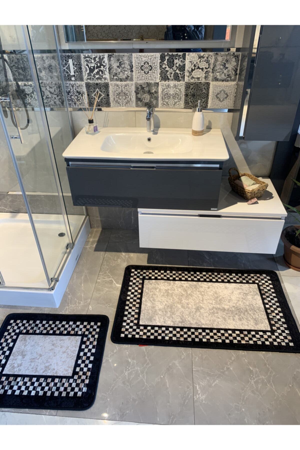 Melany Damalı 2'li Lateks Taban Banyo Paspas Takımı (60X50 - 60X100)