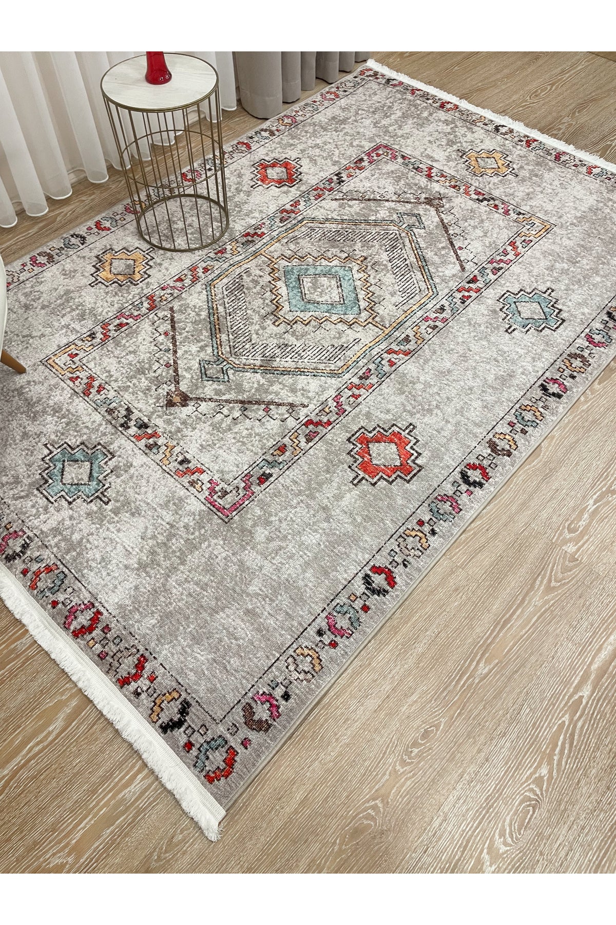 BEJ Renk Etnik Kilim Desen Yolluk Kaymaz Taban Halı