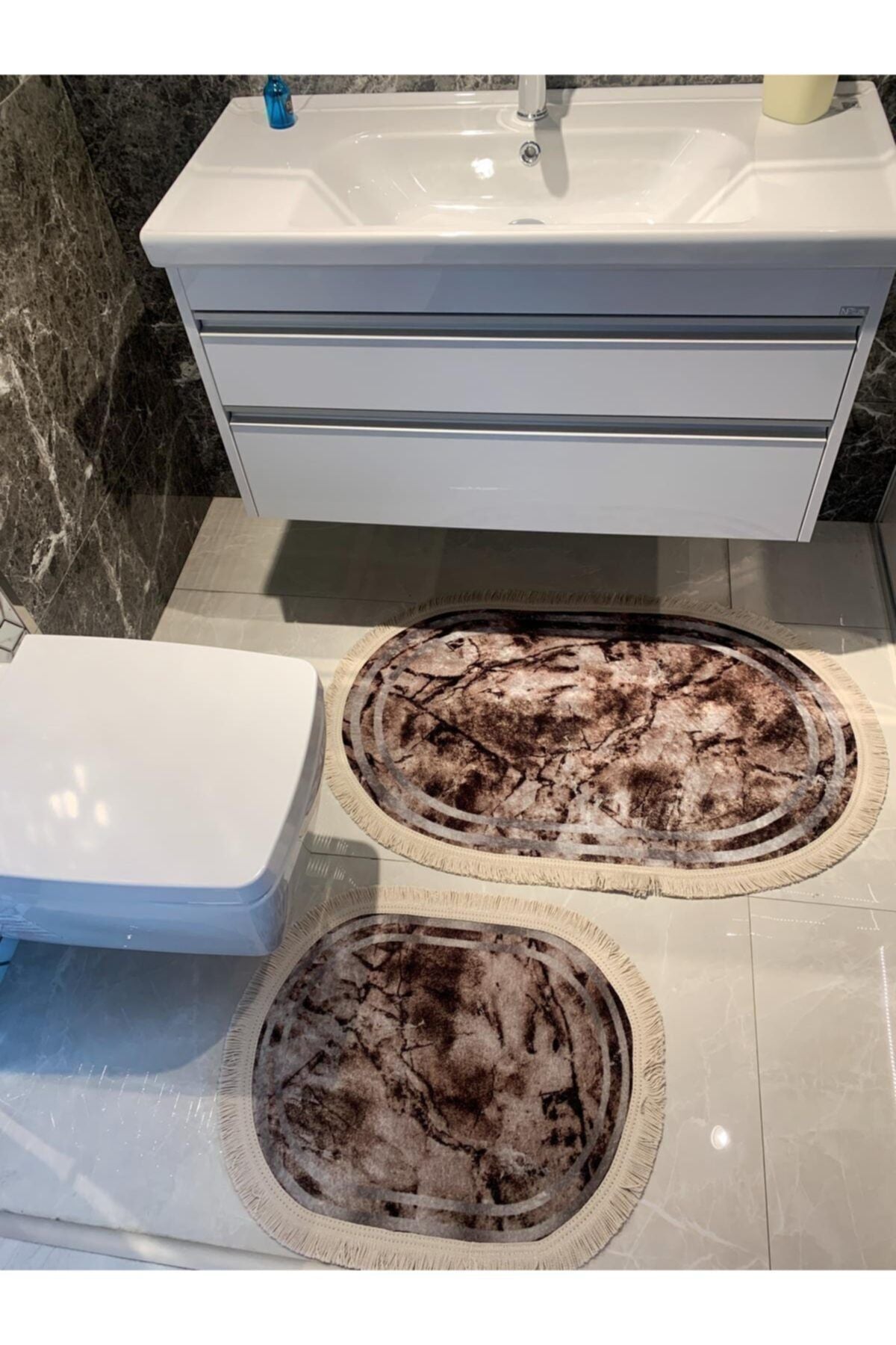 Lateks Taban Su Geçirmez Banyo Paspas Takımı Ebat (60X100 - 60X50)