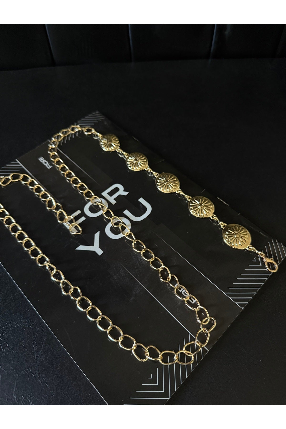 Papatya Gold Detaylı Kadın Bel Zinciri Bel Kemeri,Elbise Kemeri,Etek Kemeri,Pantolon Kemeri