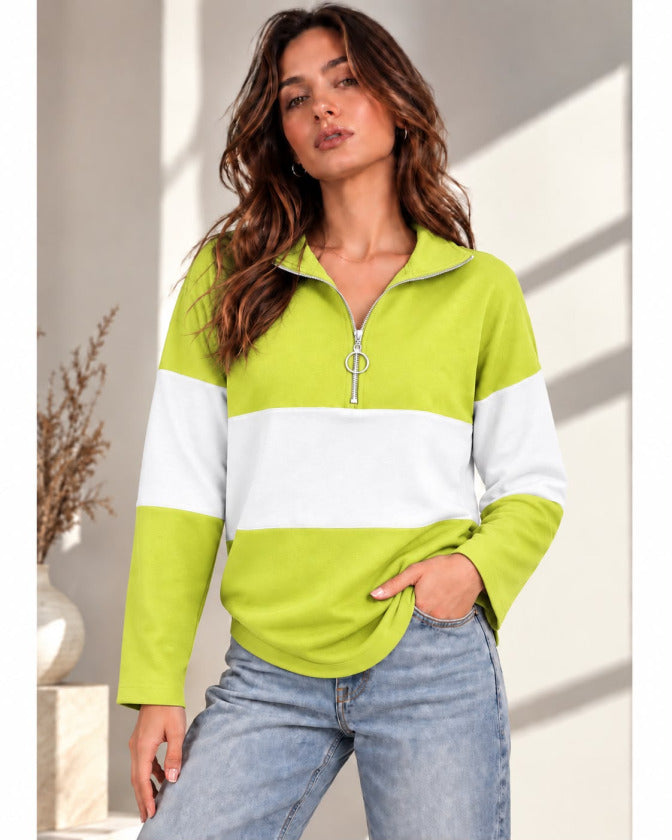 Kadın Fermuarlı Yaka Renk Bloklu Sweatshirt / Üst