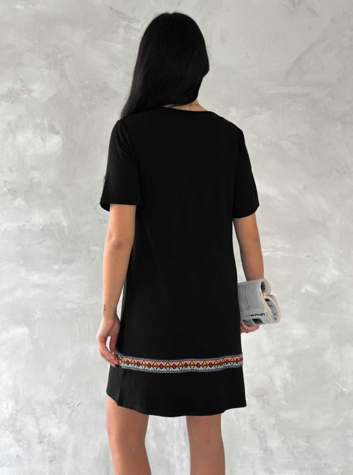 Women's Short Sleeve V Neck Ethnic Pattern Stripe Detail Viscose Dress