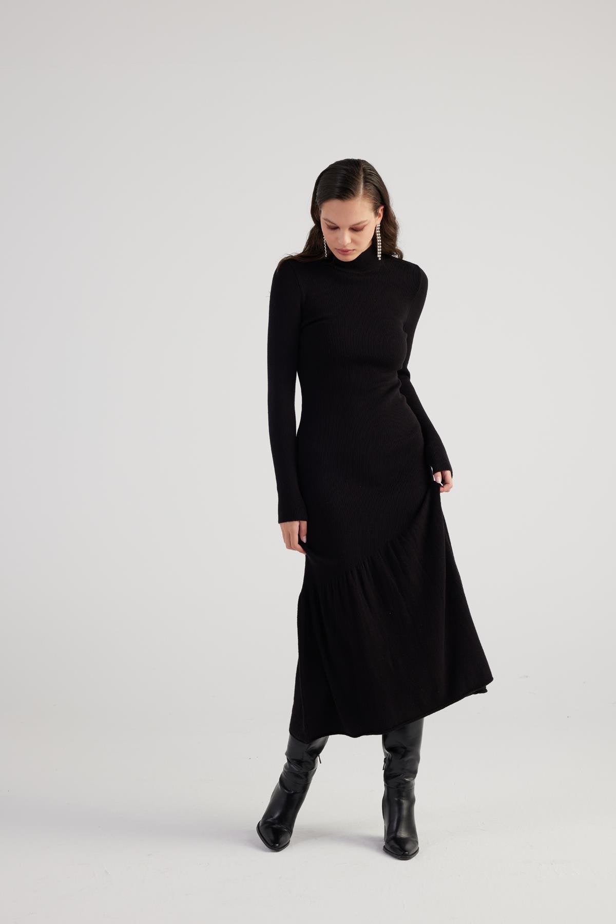 Sally Triko Elbise Siyah