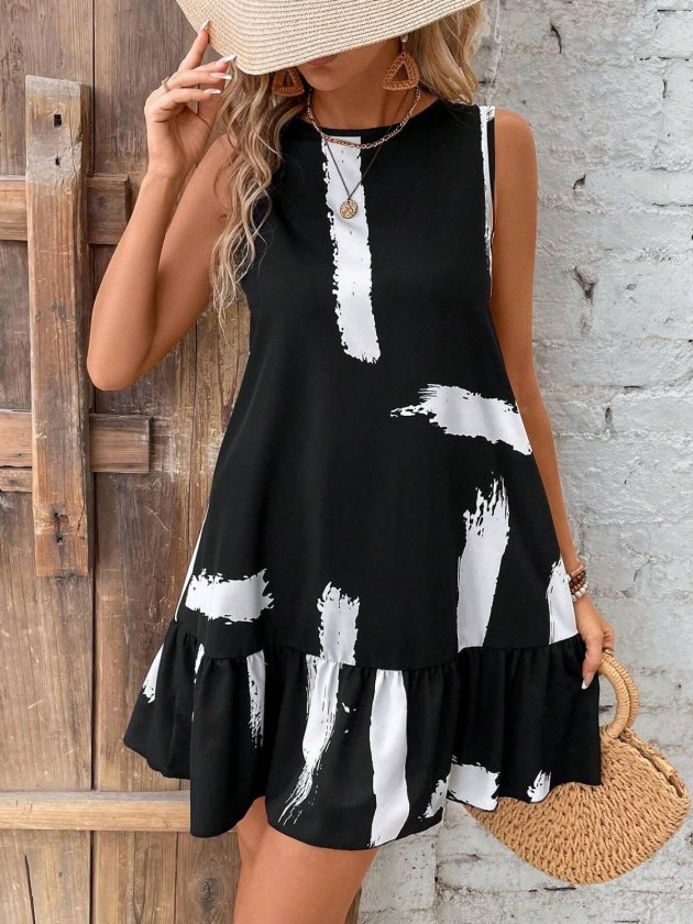 Women’s Sleeveless Crew Neck Back Bow Supreme Short Dress
