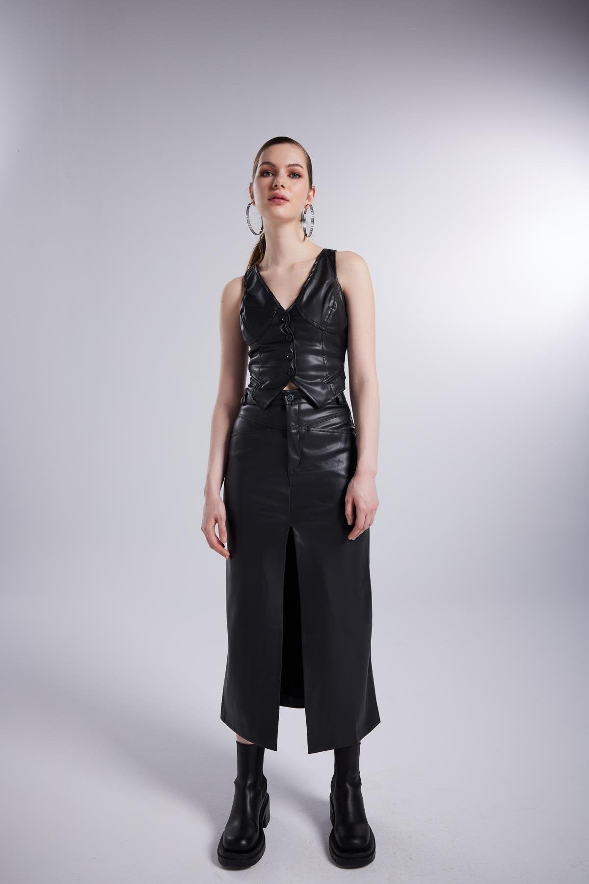 Vegan Deri Uzun Hera Deri Etek