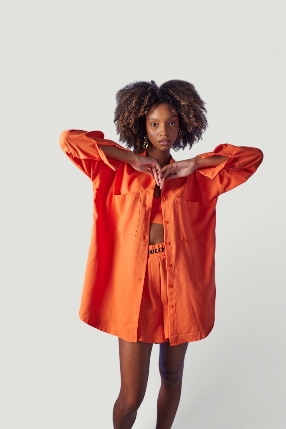 Oversize model düğme kapamalı Leti Gömlek Turuncu