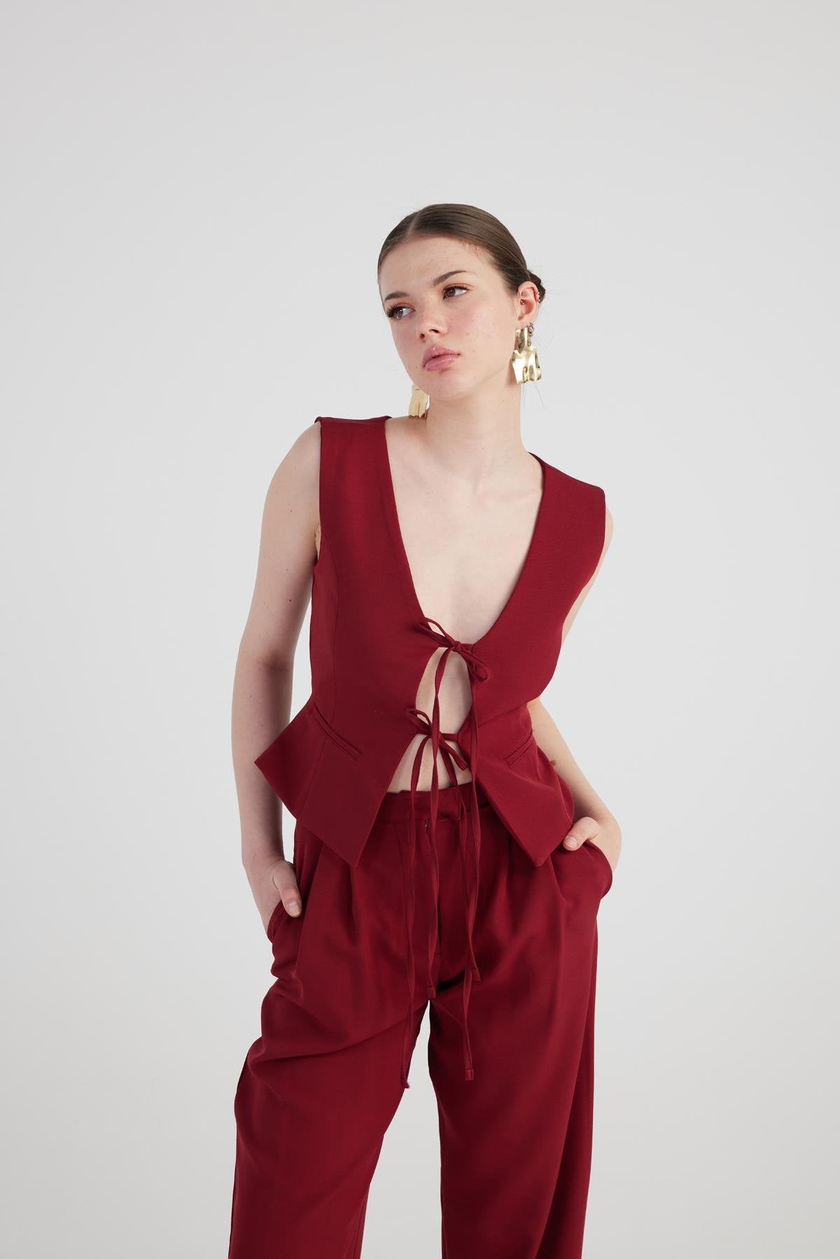 Frida Yelek Bordo Bordo L