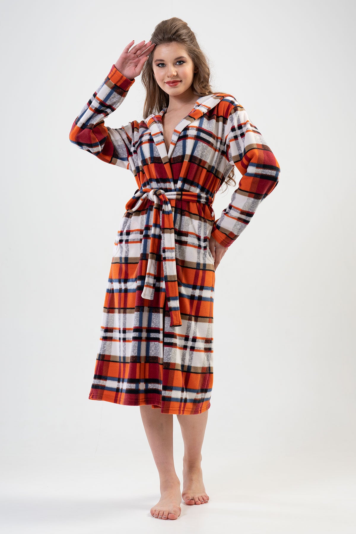 KADIN POLAR KAPSONLU CEPLI UZUN SABAHLIK