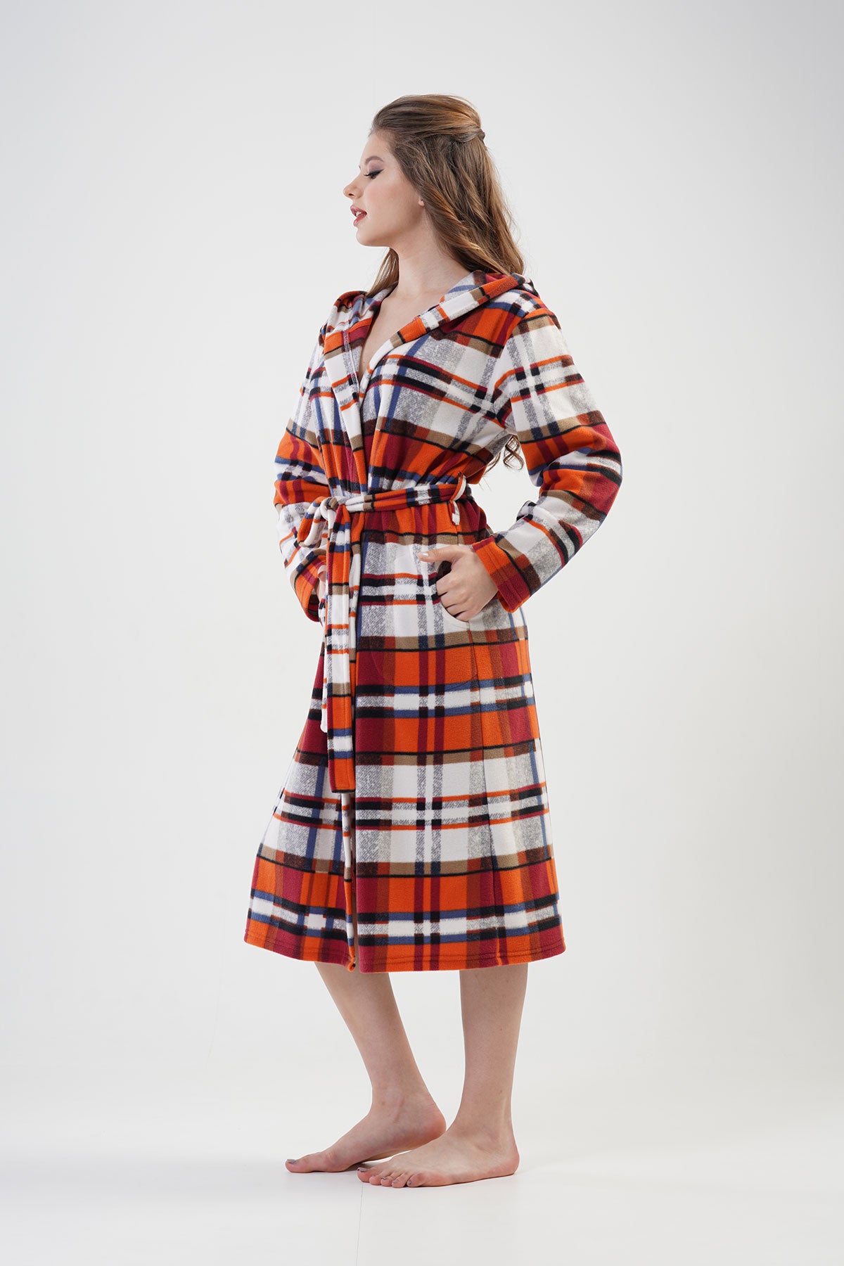 KADIN POLAR KAPSONLU CEPLI UZUN SABAHLIK