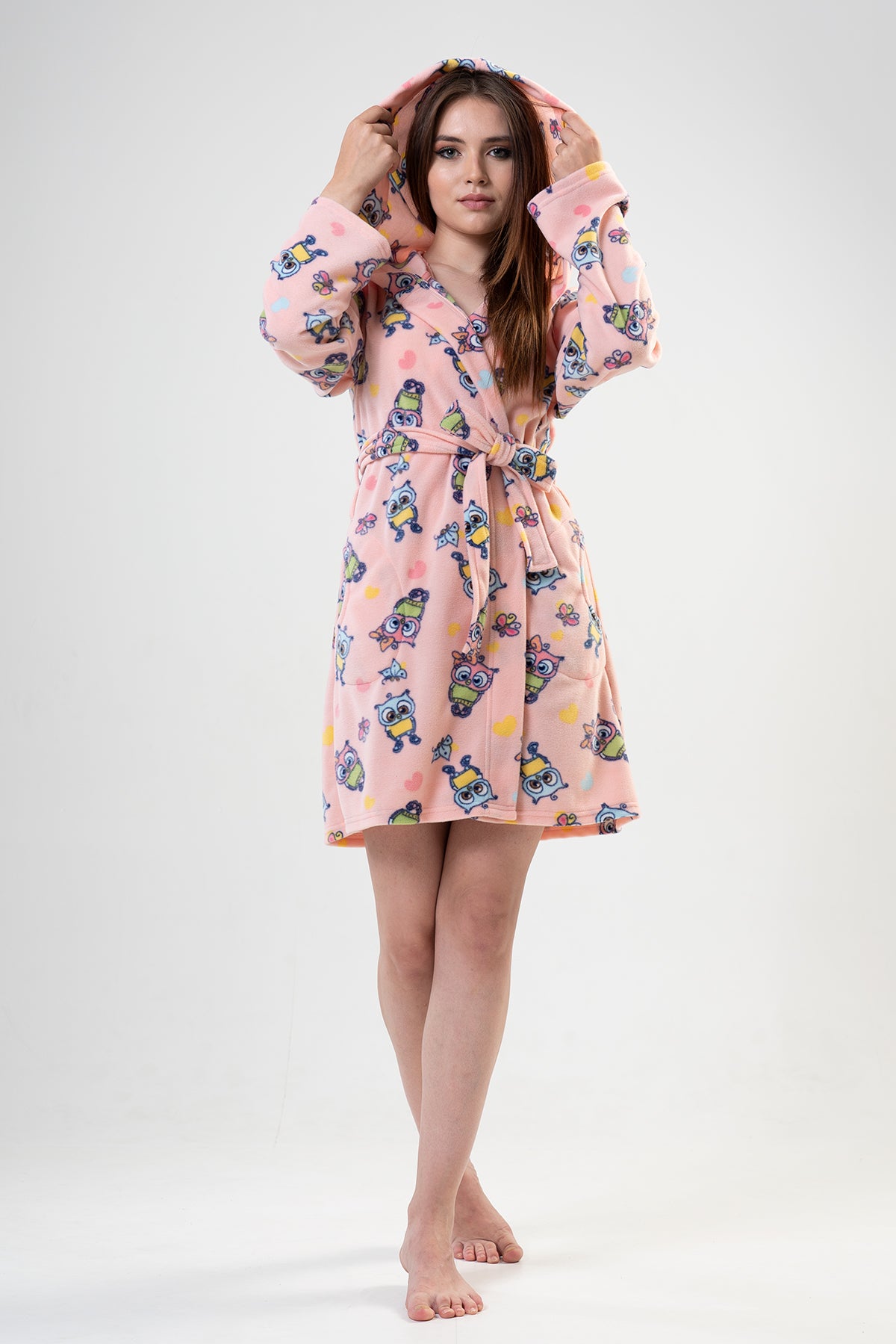 KADIN POLAR KAPSONLU CEPLI KISA SABAHLIK