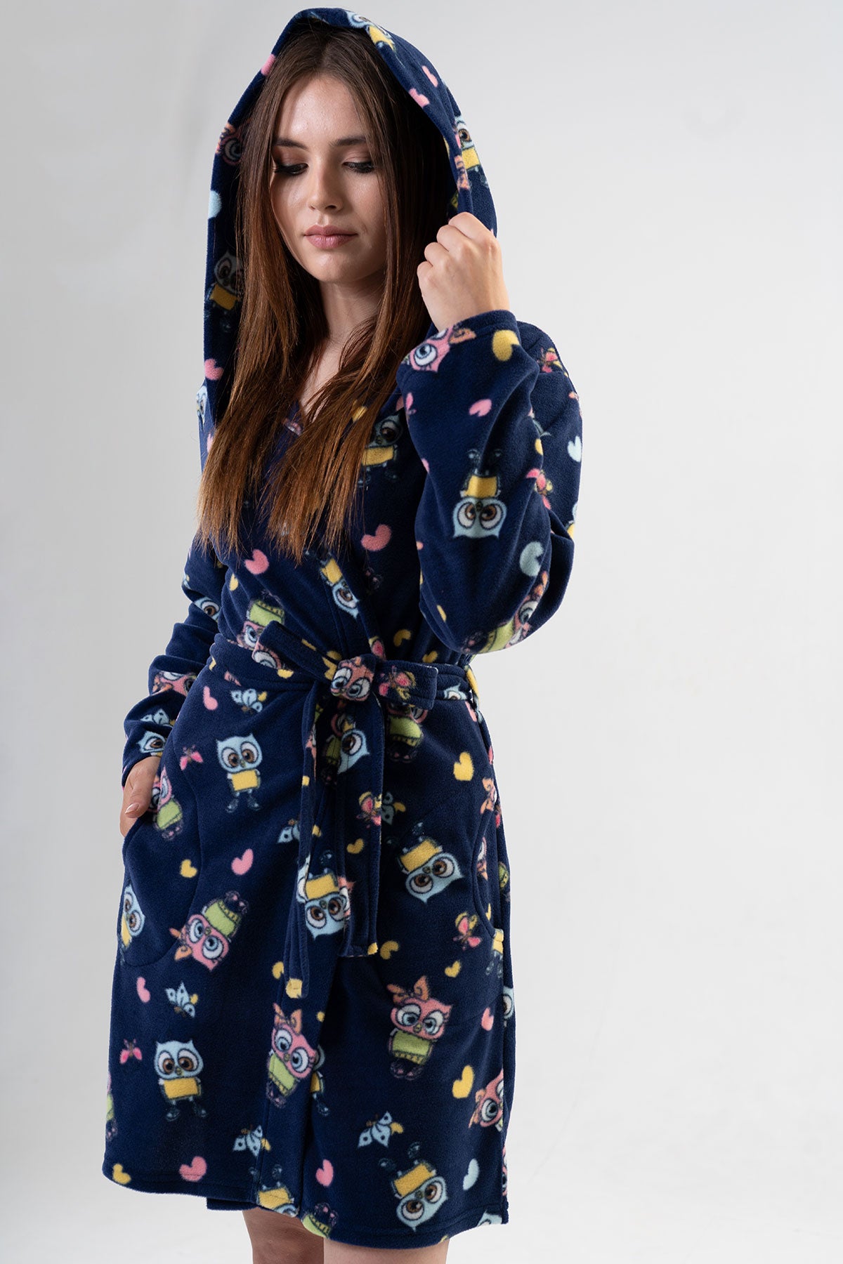 KADIN POLAR KAPSONLU CEPLI KISA SABAHLIK