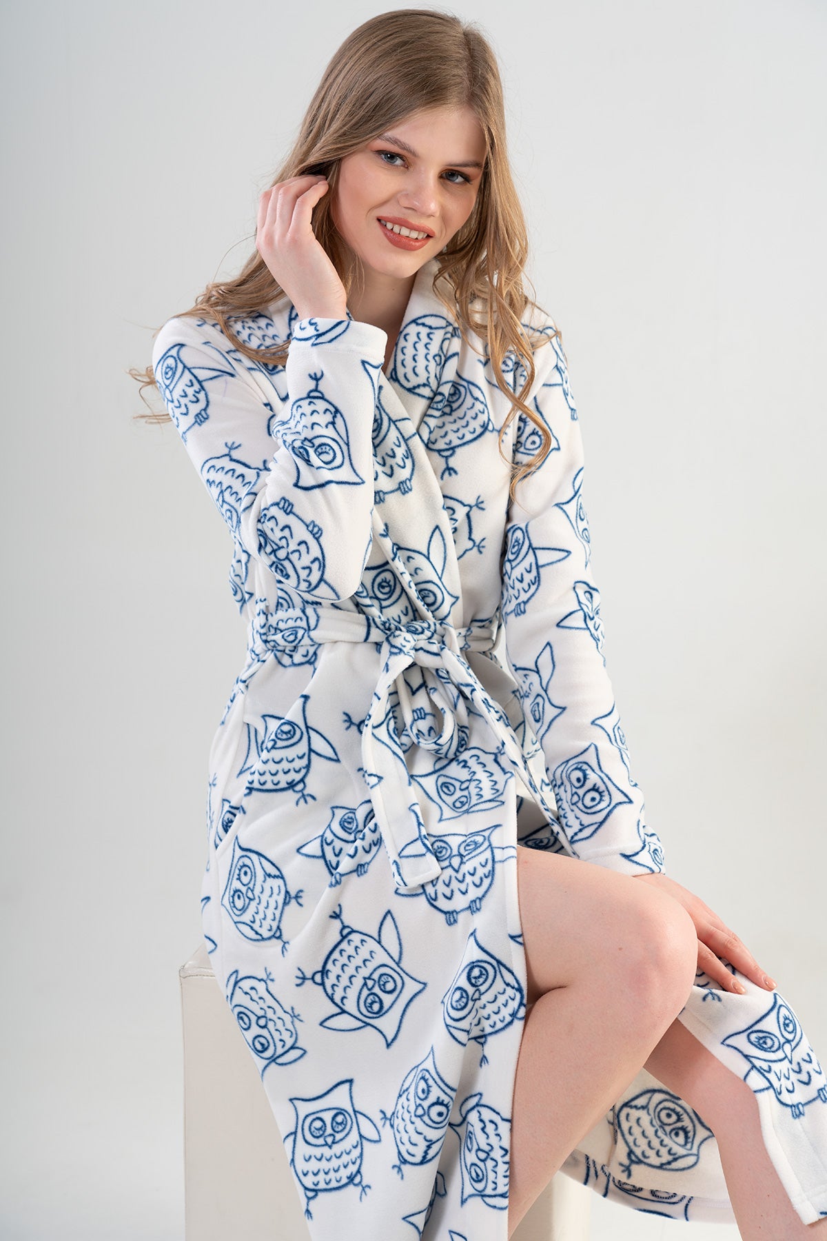 BAYAN POLAR SAL YAKA UZUN KOL UZUN CEPLI SABAHLIK