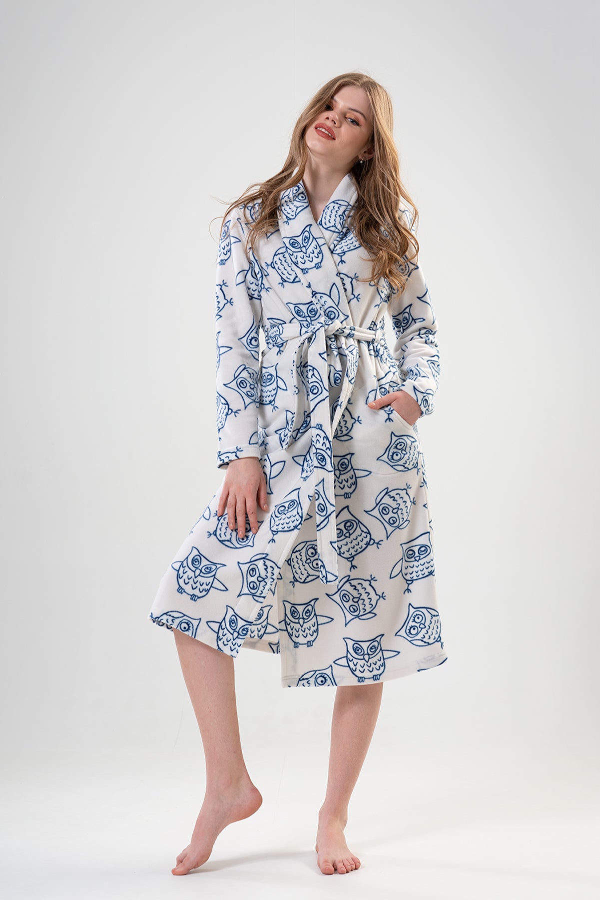 BAYAN POLAR SAL YAKA UZUN KOL UZUN CEPLI SABAHLIK