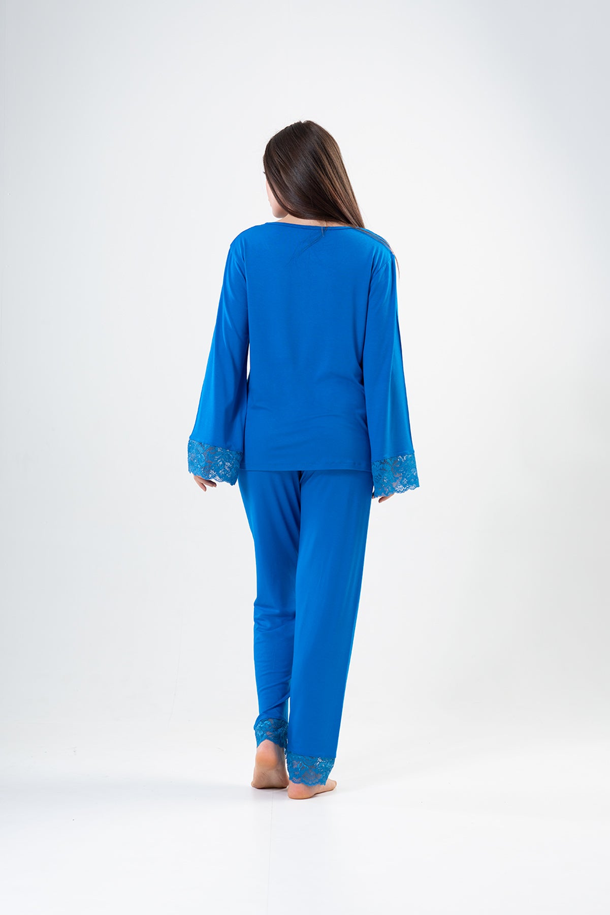 BAYAN LYC WORTEKS V YAKA DANTELLI UZUN KOL PIJAMA TAKIM