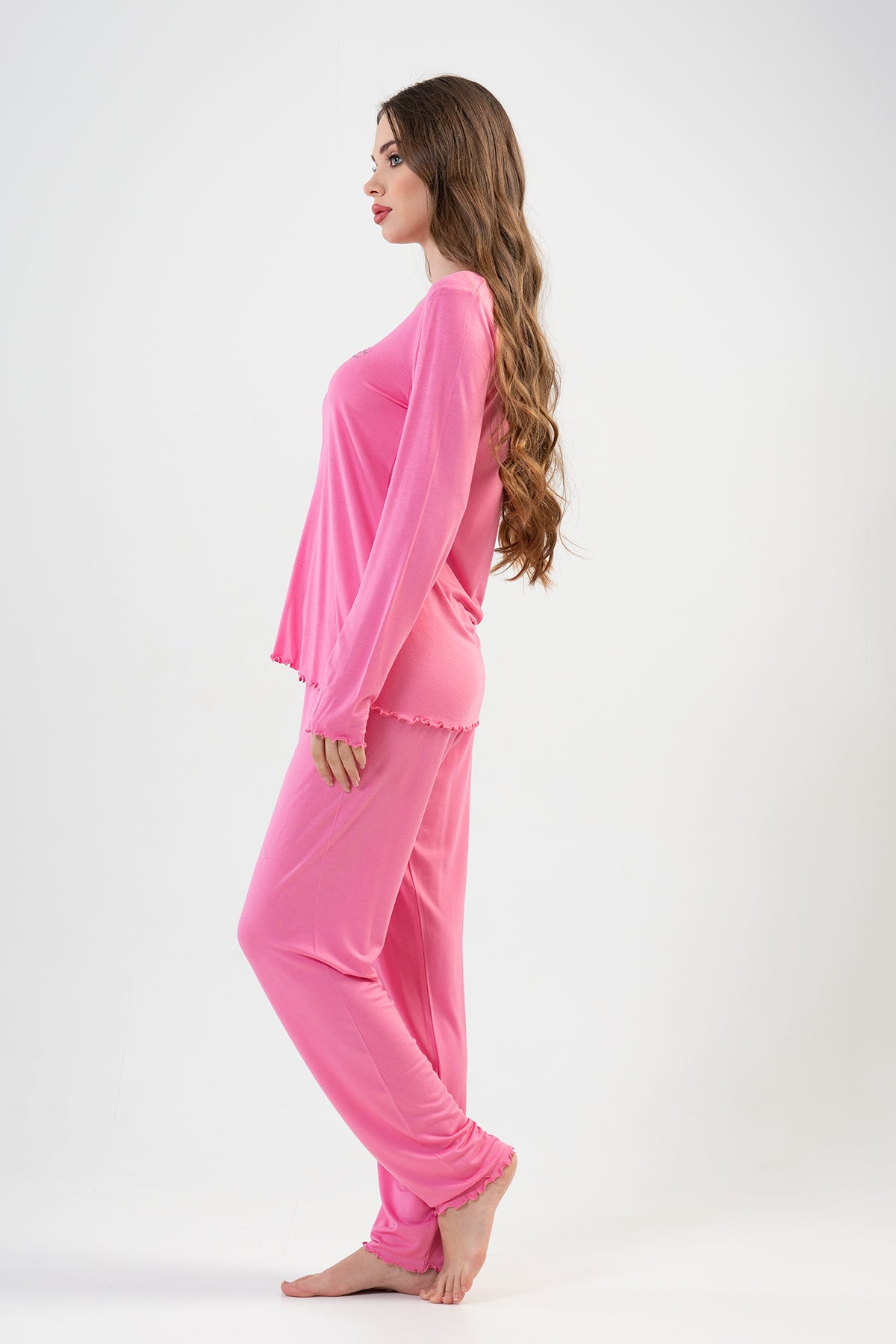 BAYAN LYC WORTEKS V YAKASI BUZGULU UZUN KOL BIBILALI PIJAMA TAKIM