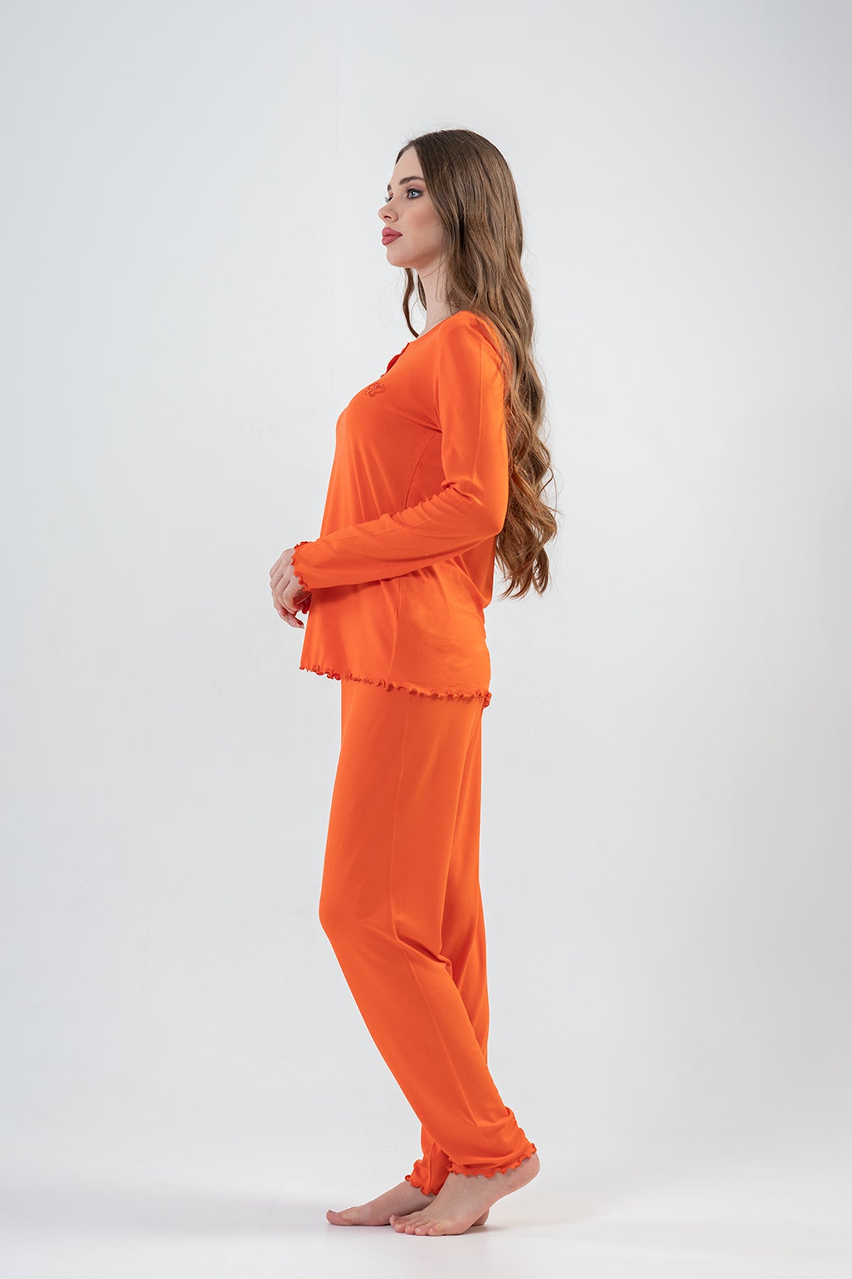 BAYAN LYC WORTEKS PATLI KAYIK YAKA UZUN KOL BIBILALI PIJAMA TAKIM