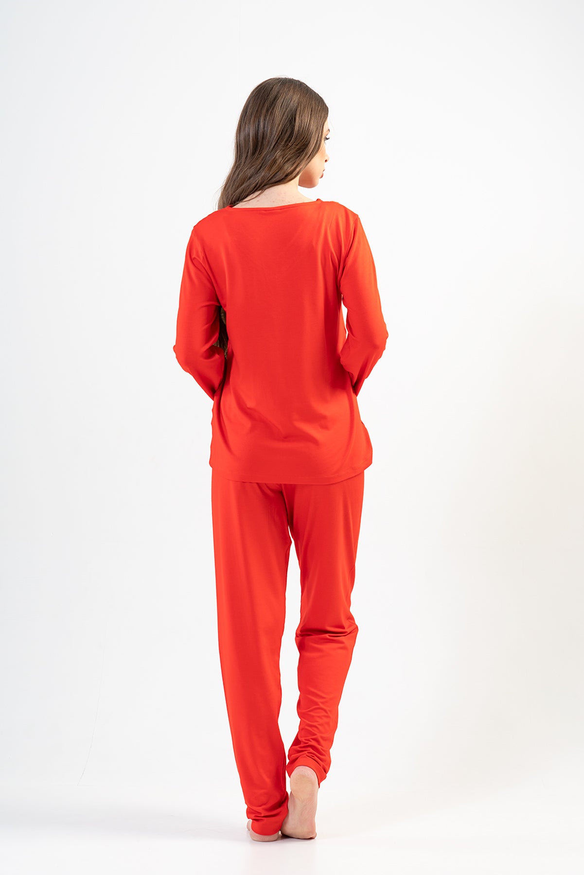 BAYAN LYC WORTEKS V YAKA UZUN KOL ETEGI OVAL PIJAMA TAKIM