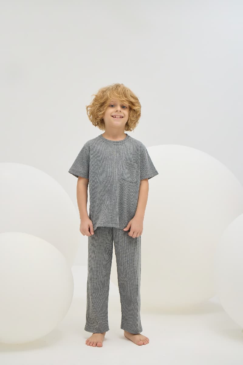 8770 Erkek Çocuk Bisiklet Yaka Cep Detaylı Pijama Takım