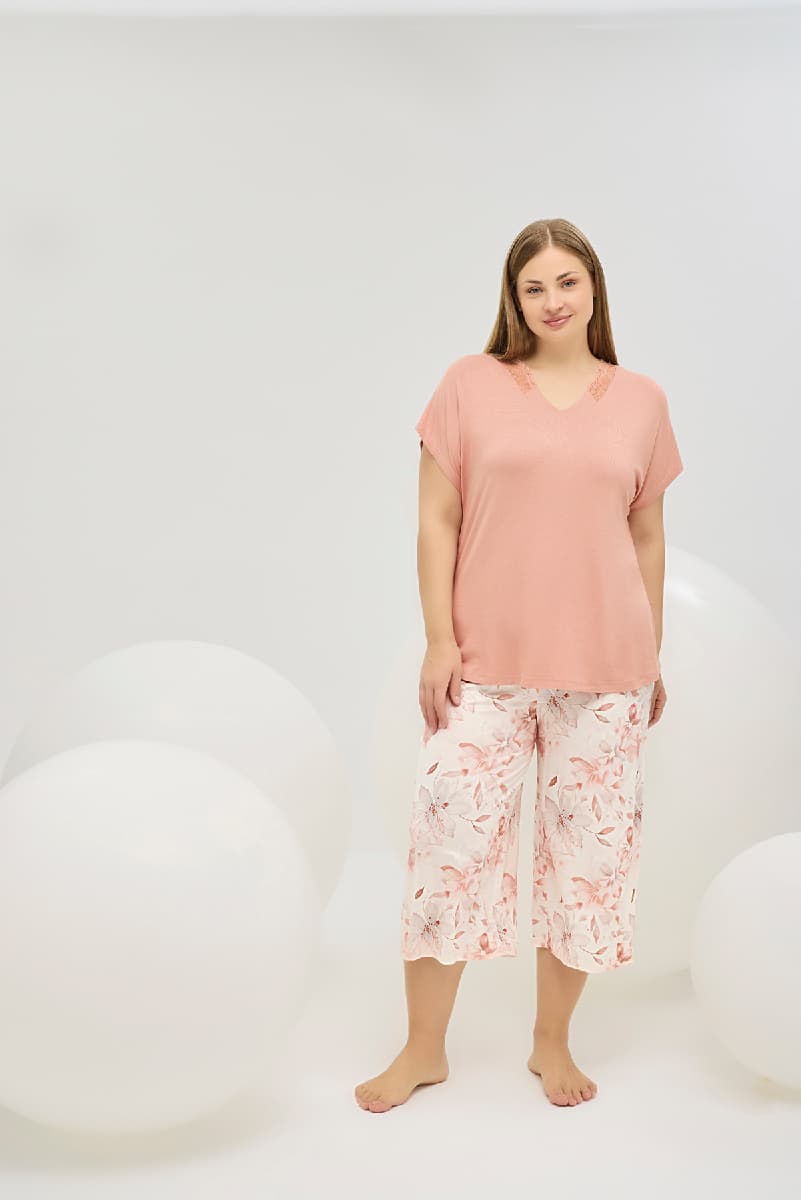 16454 Kadın Büyük Beden Kapri Takım