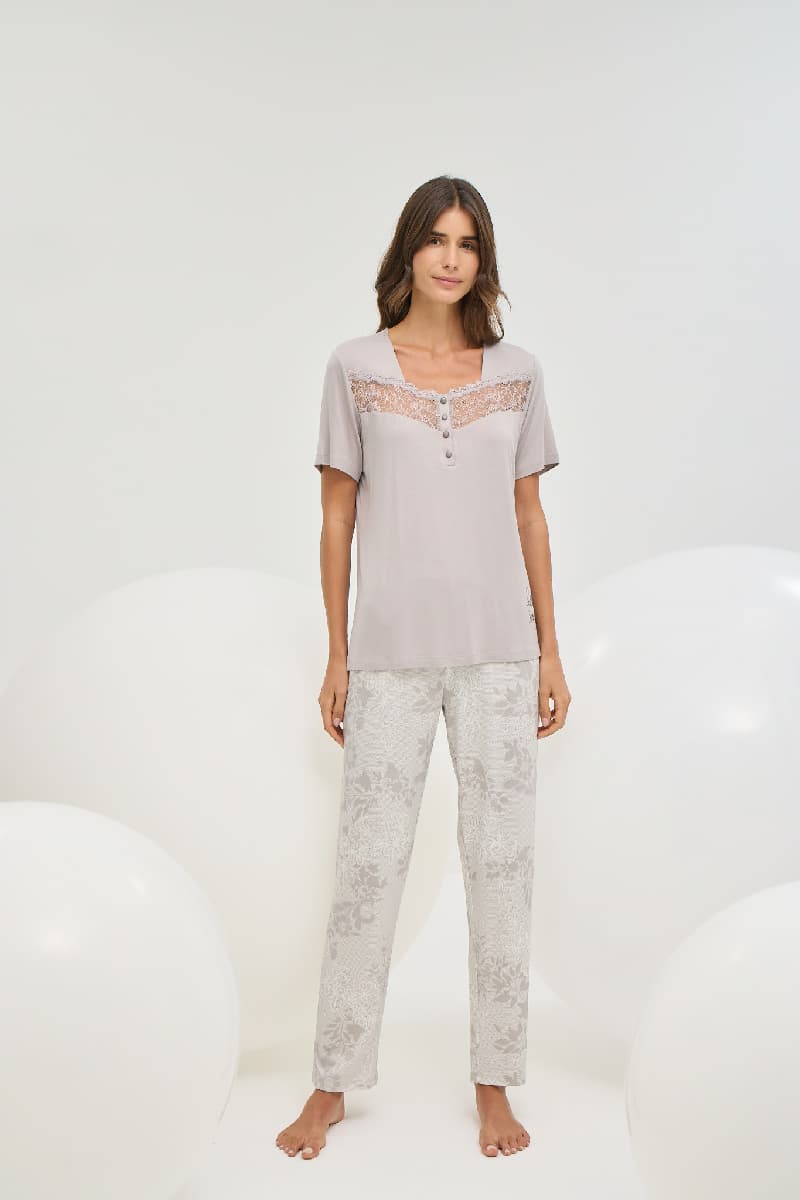16762 Kadın Taş Baskılı Pİjama Takım