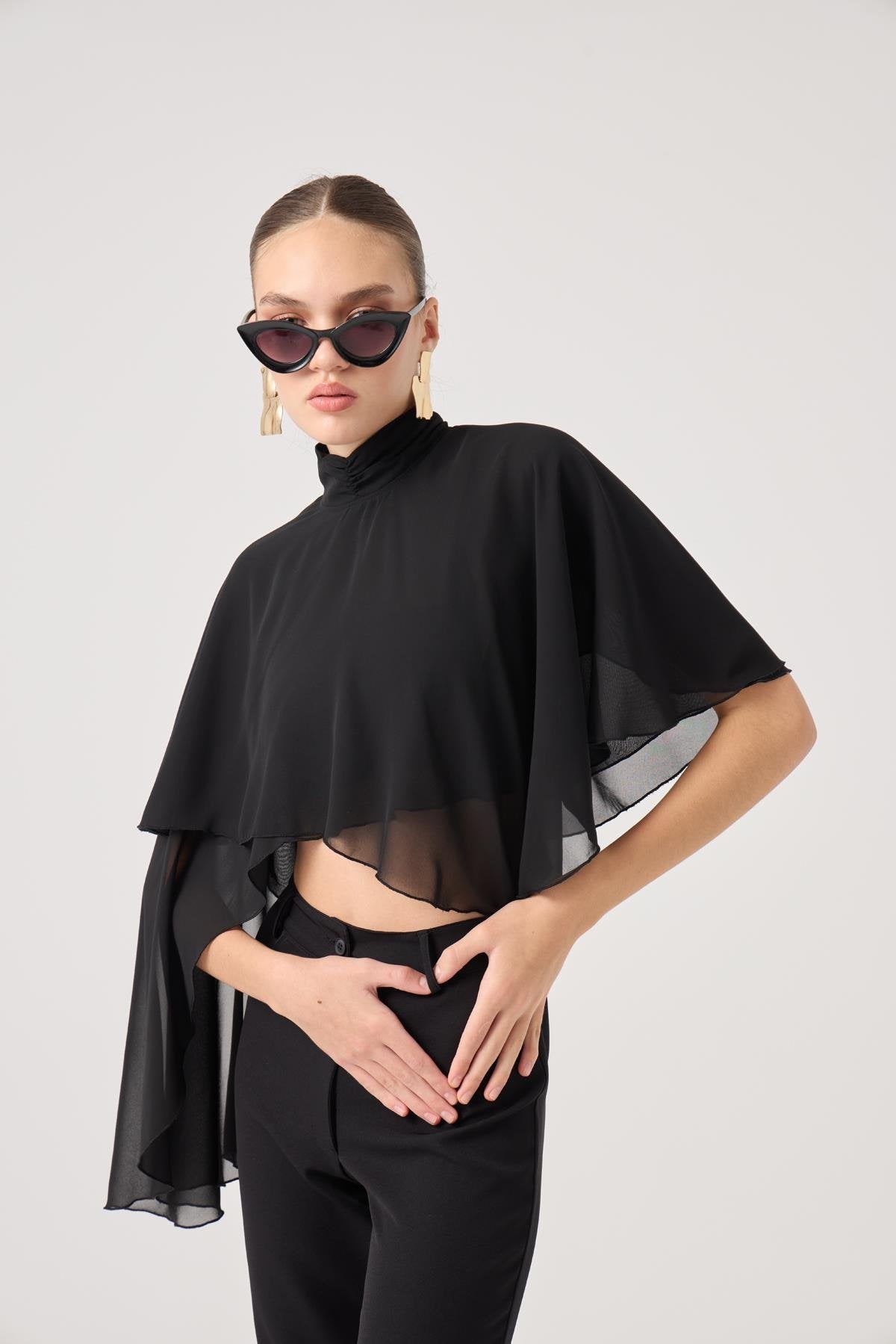 Pelerin Model Bena Bluz Siyah Siyah L