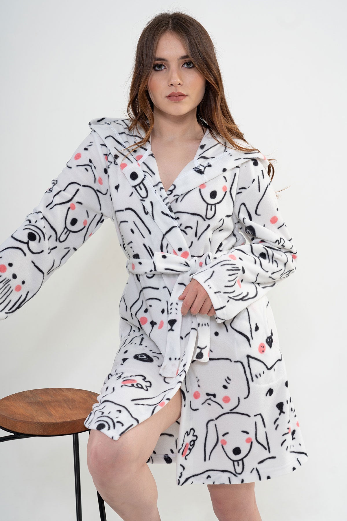 KADIN POLAR KAPSONLU CEPLI KISA SABAHLIK