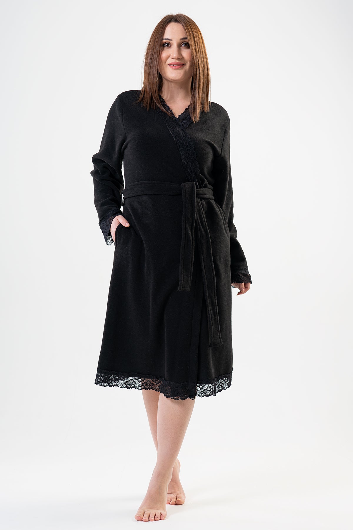 BAYAN POLAR XXL UZUN KOL DANTELLI CEPLI SABAHLIK