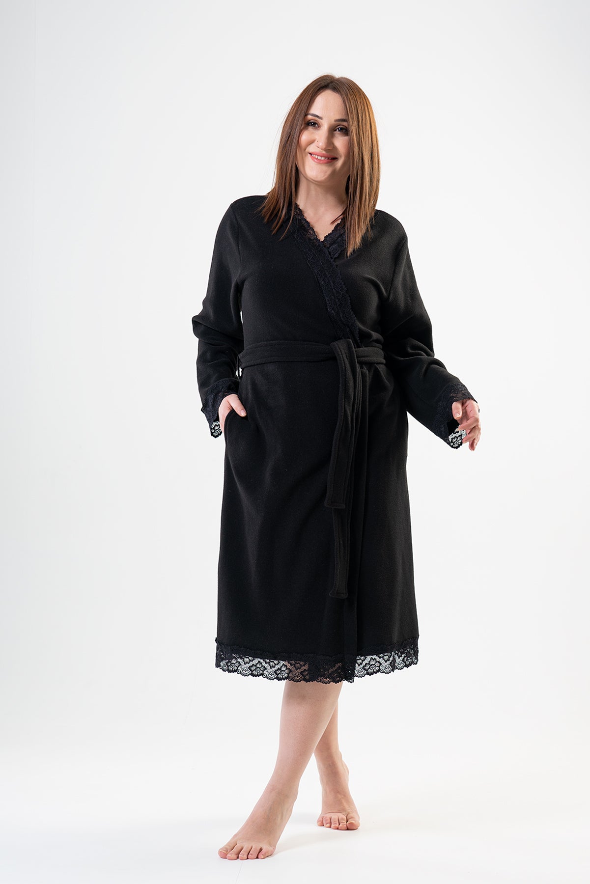 BAYAN POLAR XXL UZUN KOL DANTELLI CEPLI SABAHLIK