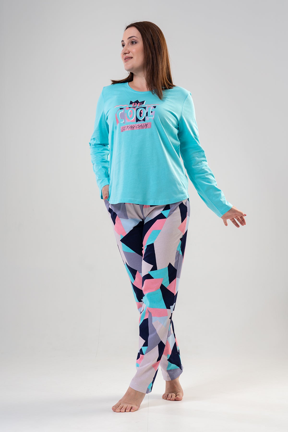 KADIN P.SUPREM XXL O YAKA UZUN KOL ETEGI OVAL CEPLI PIJAMA TAKIM