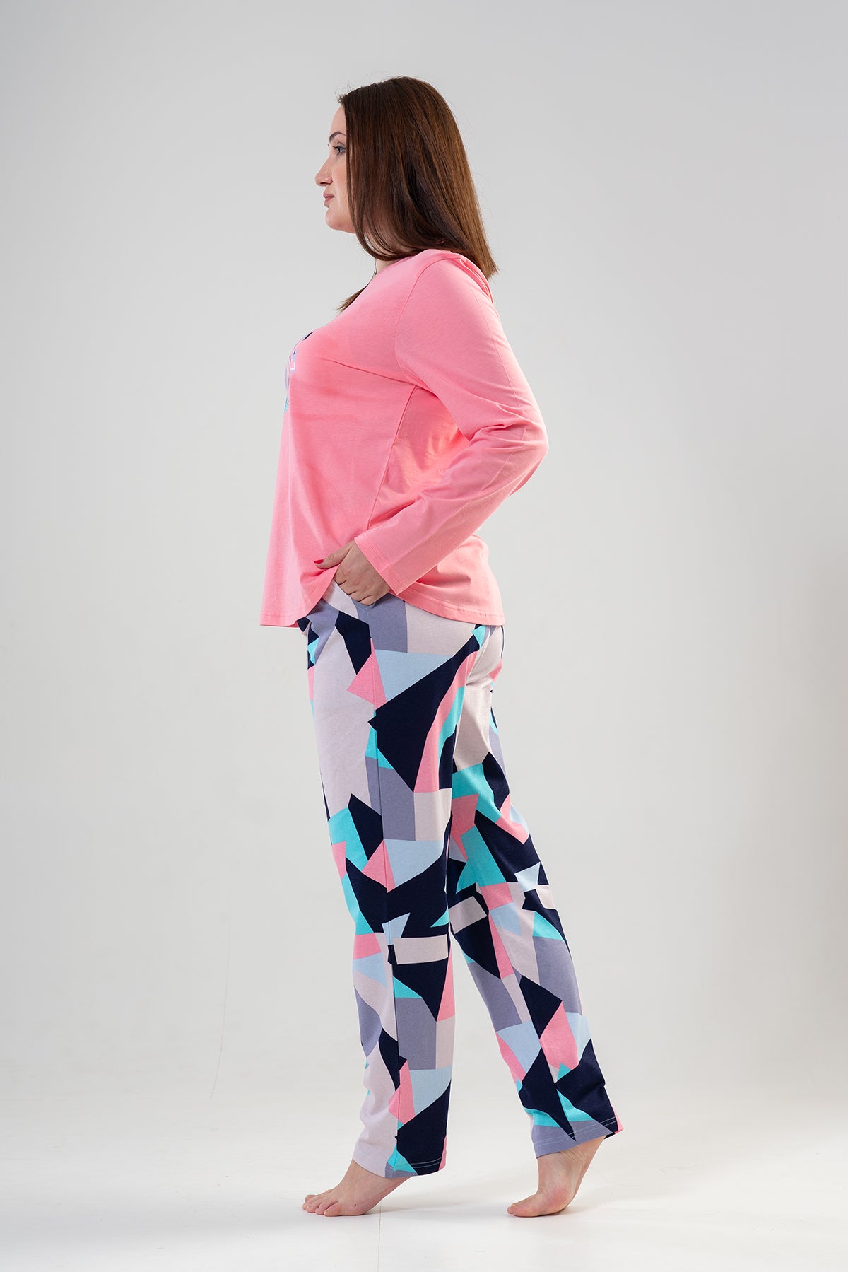 KADIN P.SUPREM XXL O YAKA UZUN KOL ETEGI OVAL CEPLI PIJAMA TAKIM