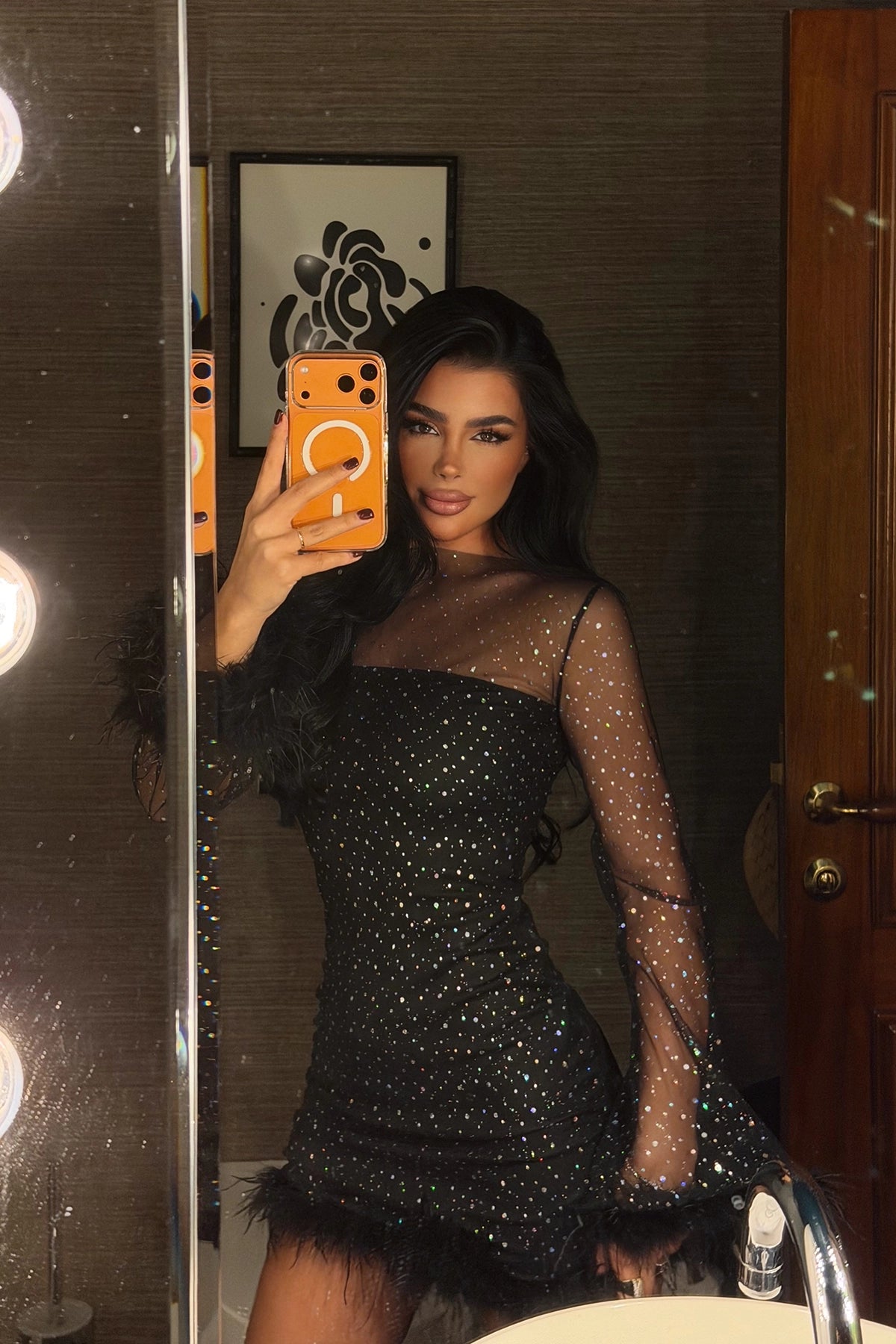 Siyah Transparan Midi Elbise