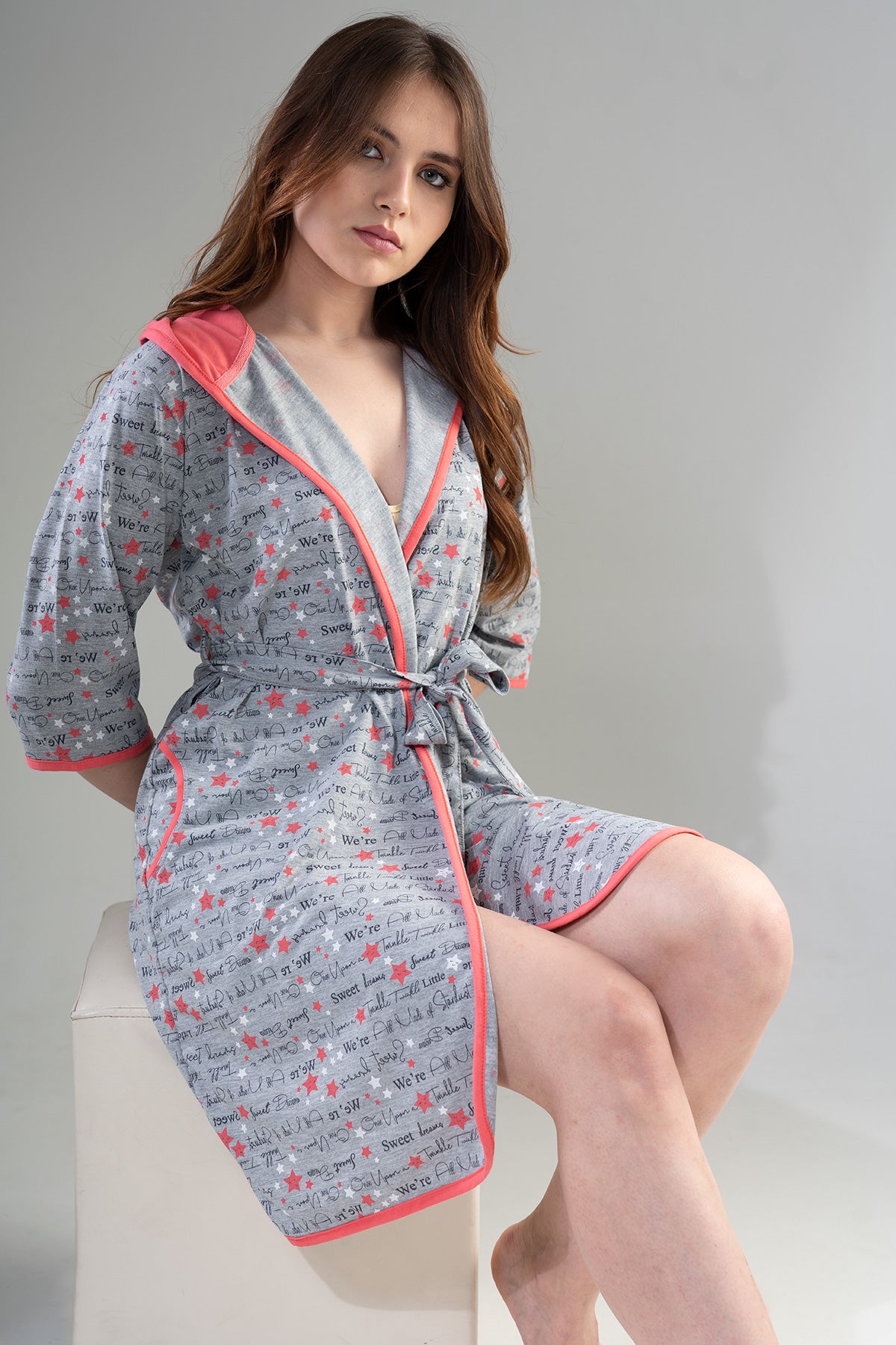 Woman Pink Line Dressing Gown