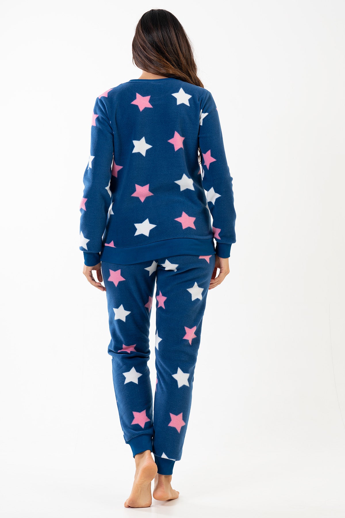 KADIN POLAR O YAKA UZUN KOL MANSETLI CEPLI PIJAMA TAKIM