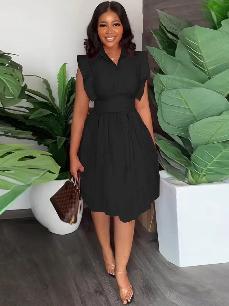 Women's Collared Fitted Waist Front Ruched Woven Mini Dress