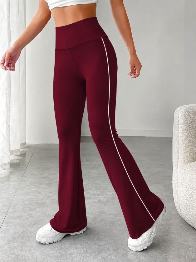 Women's High Waist Side Stripe Detail Long Scuba Leggings