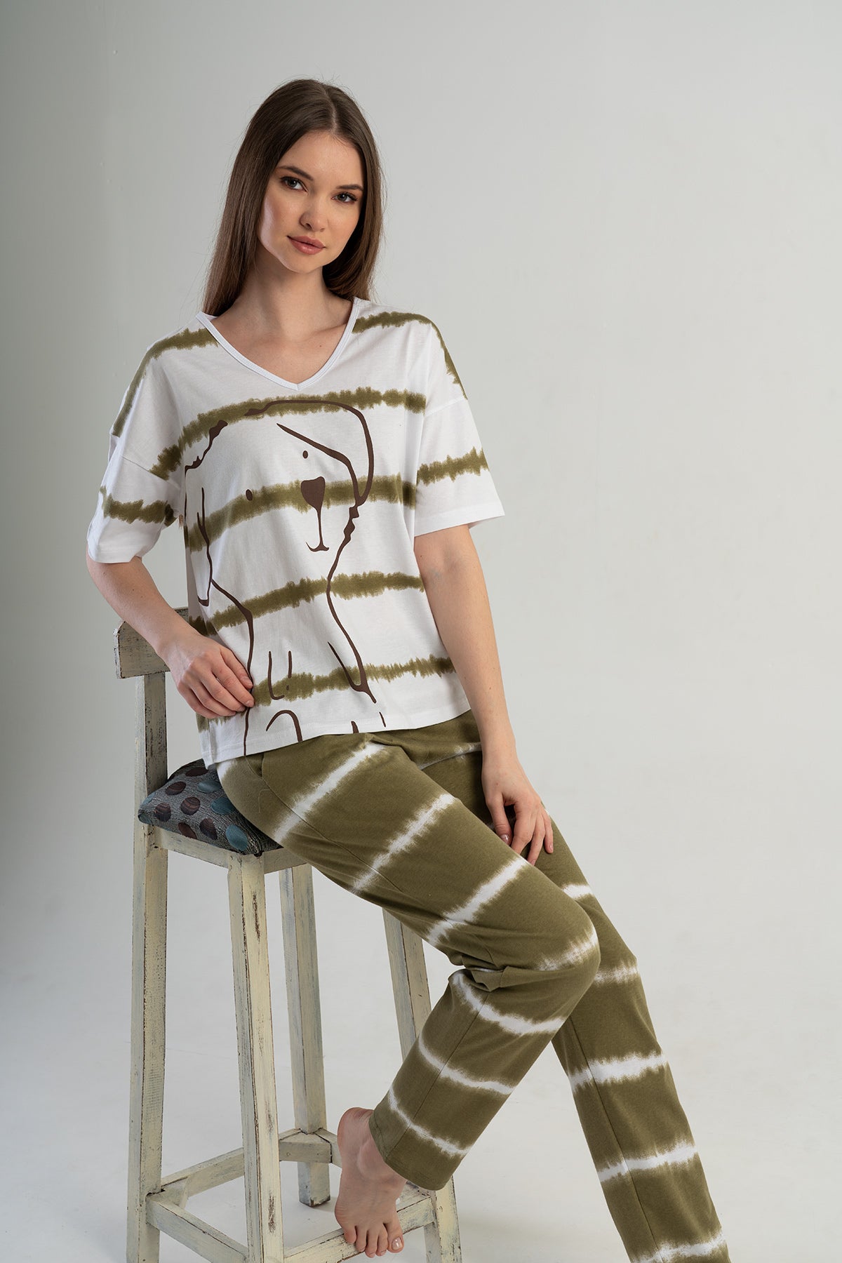 KADIN P.SUPREM V YAKA DUSUK OMUZLU KISA KOL PIJAMA TAKIM