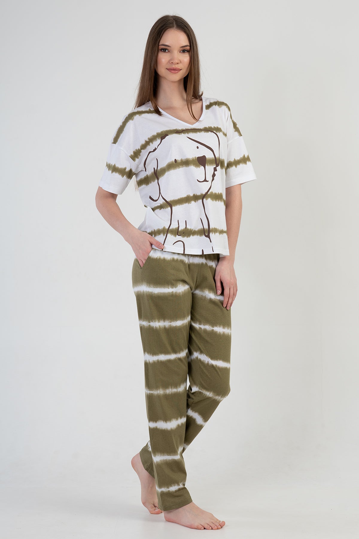 KADIN P.SUPREM V YAKA DUSUK OMUZLU KISA KOL PIJAMA TAKIM