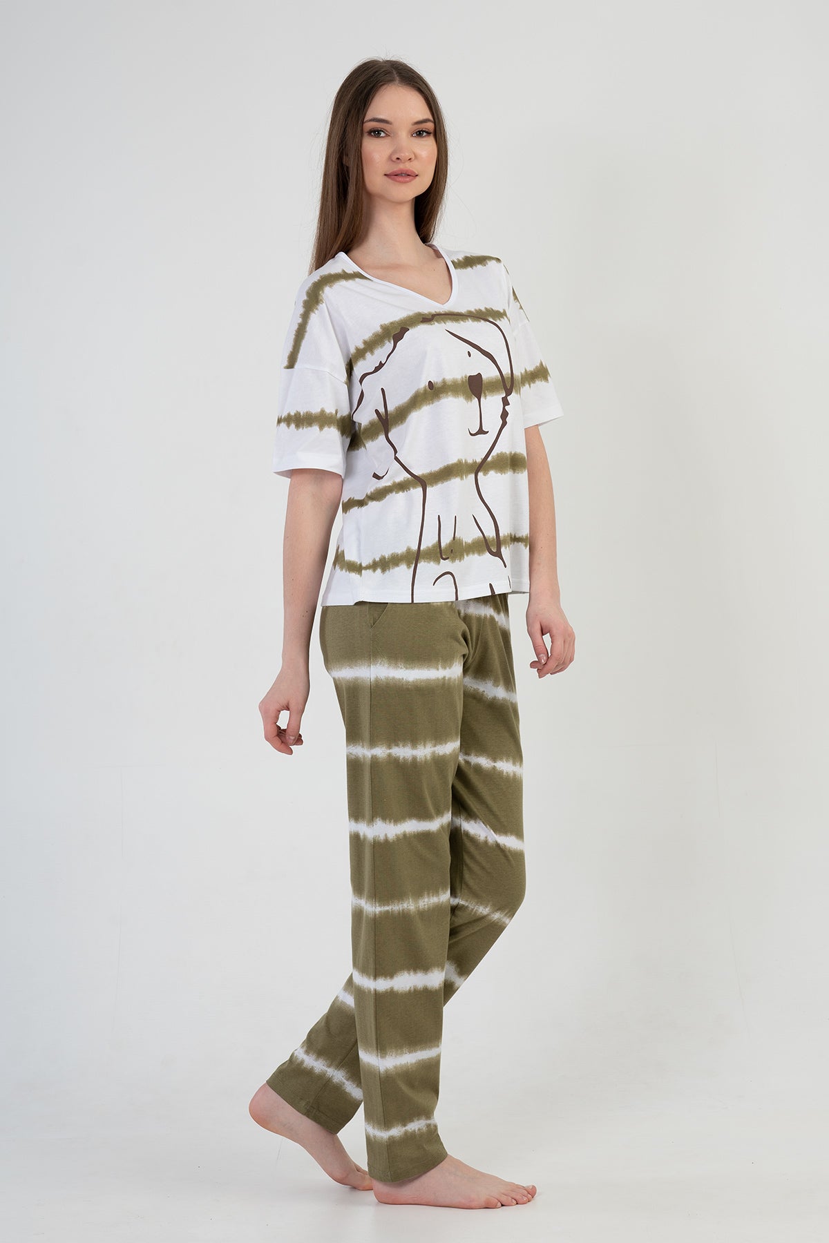 KADIN P.SUPREM V YAKA DUSUK OMUZLU KISA KOL PIJAMA TAKIM