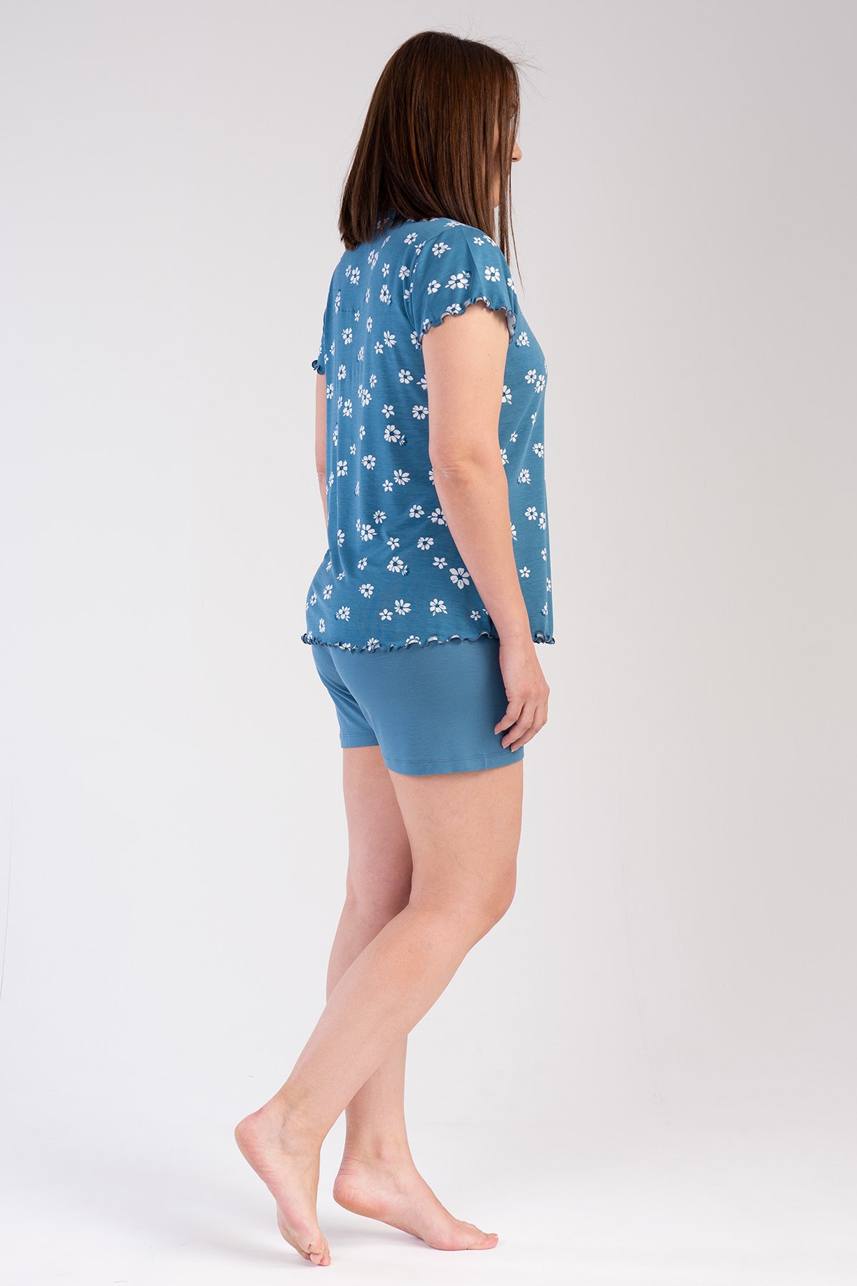 Woman Big Size White Flower Short Set