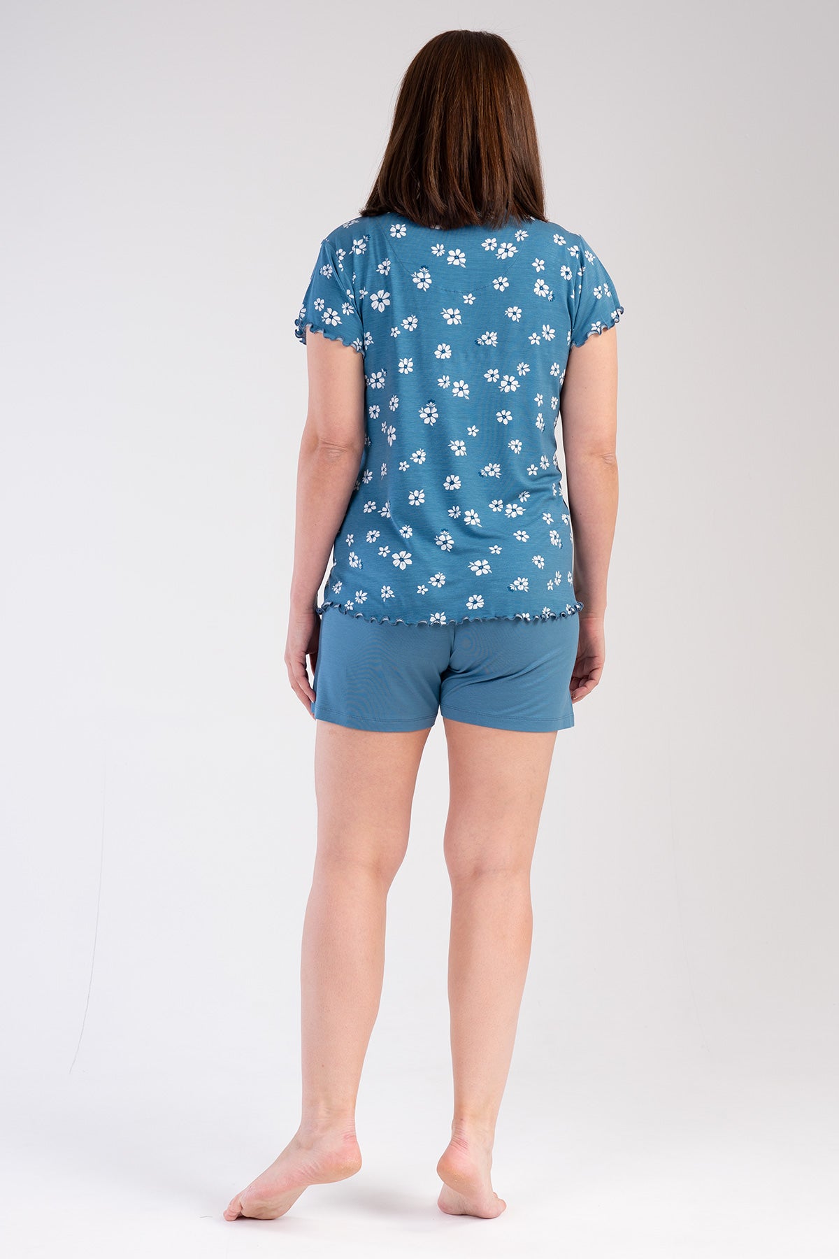 Woman Big Size White Flower Short Set