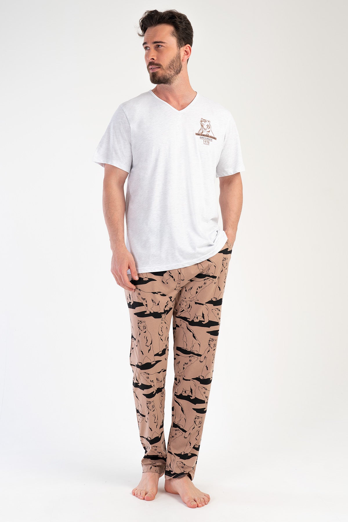 CEPLI ERKEK P.SUPREM V YAKA KISA KOL PIJAMA TAKIM