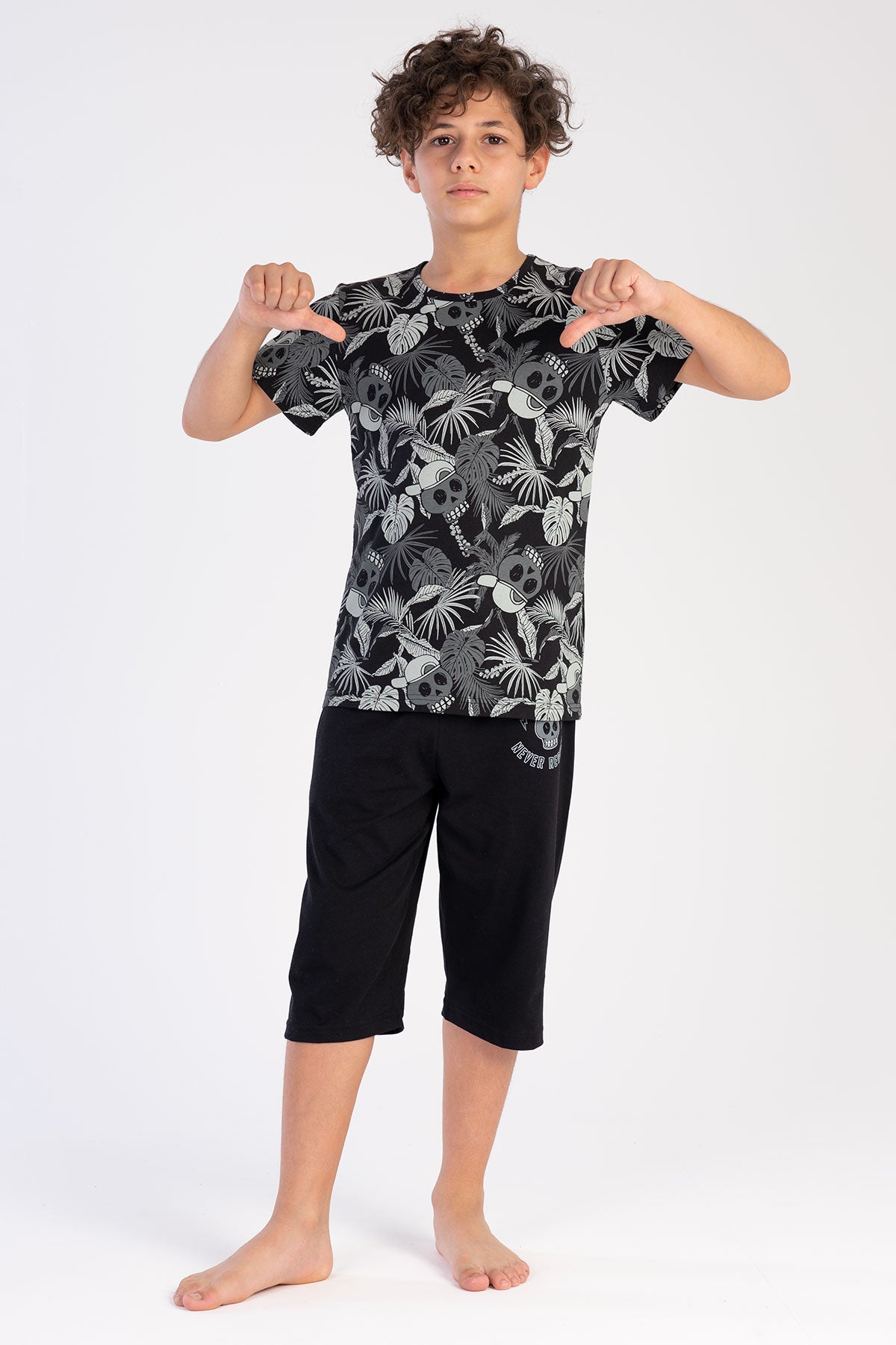 Kids Boy Black Skull Capri Set