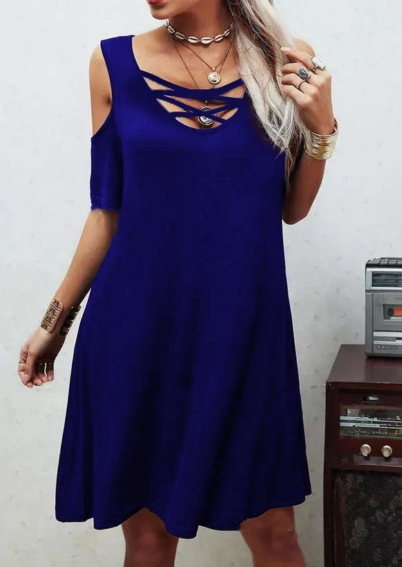 V-Neck Tie Detail Viscose Fabric Dress