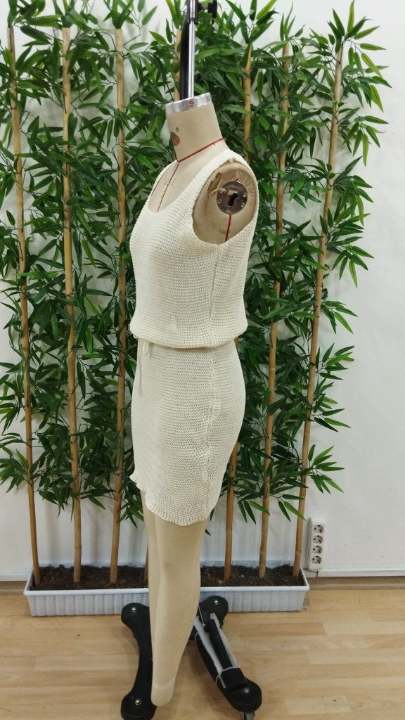 Kadın Askılı Kare Yakalı Belden Bağcıklı Triko Elbise , 35161